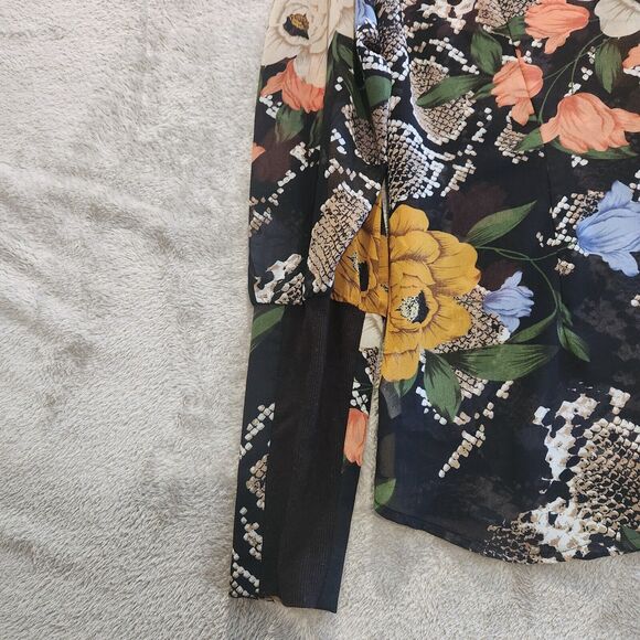 Cabi Womens Black Snake Charmer Floral Sheer Bishop Sleeve Blouse Size Medium - Picture 7 of 13